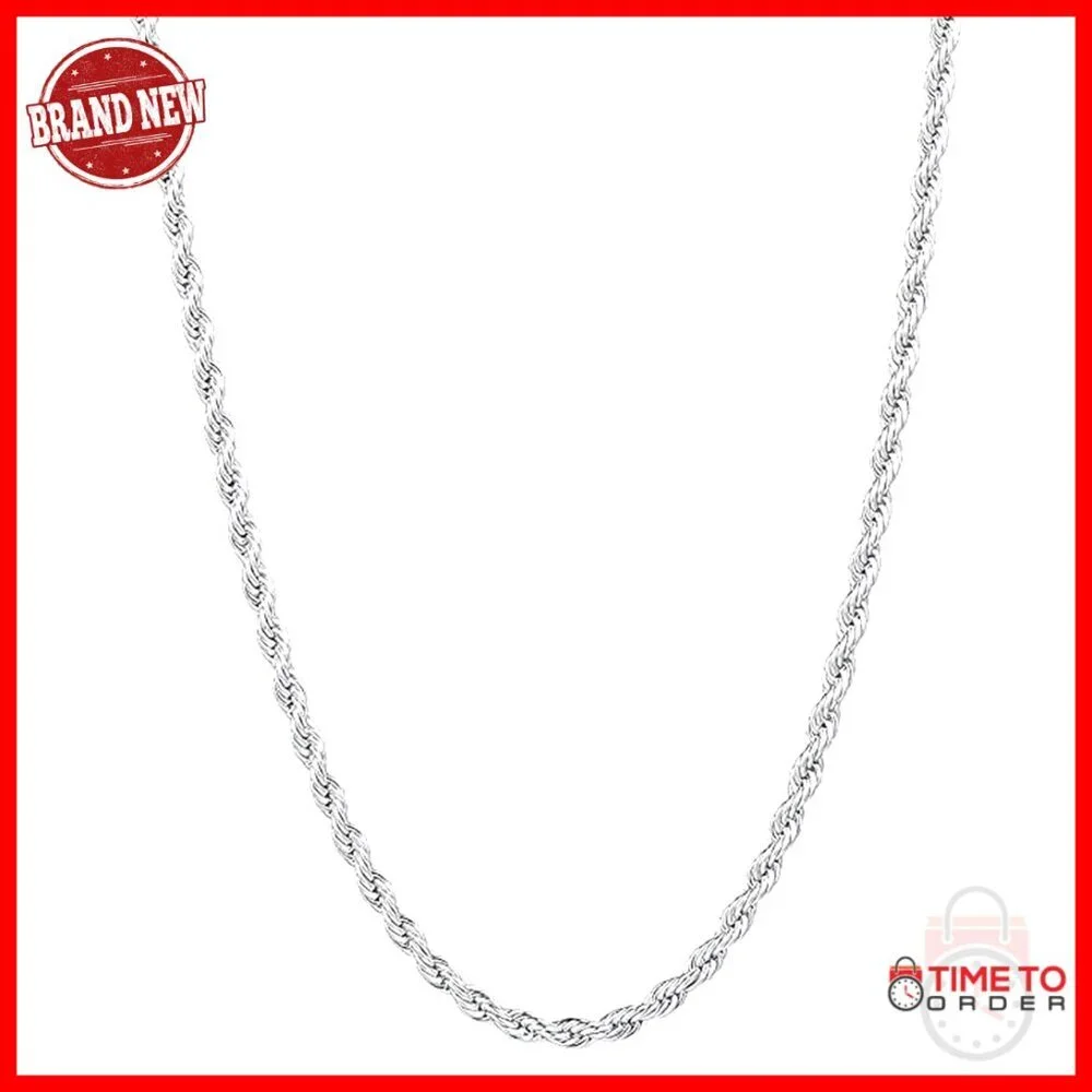 5MM Sterling Silver Diamond Cut Rope Chain Necklace 18-24 Inches